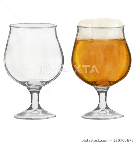 Hand-drawn glass for beer, glass with beer, beer festival, watercolor illustration. Watercolor international beer day. Hand-drawn glass for beer, glass with beer, beer festival, watercolor illustration. Watercolor international beer day. 120703675