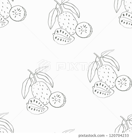 Hand drawn whole and half soursop fruits seamless pattern 120704233