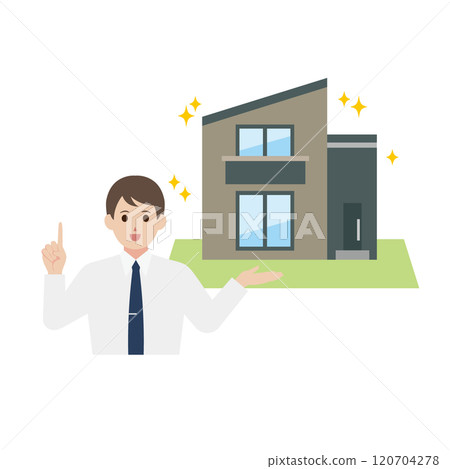 A man explaining about a newly built and renovated detached house A man explaining about a newly built and renovated detached house 120704278