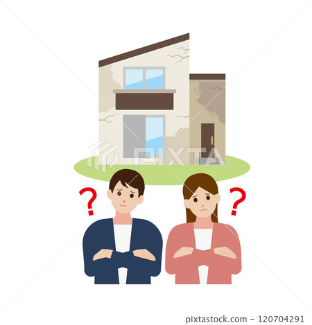一對男女擔心修繕破舊房屋的插圖 120704291