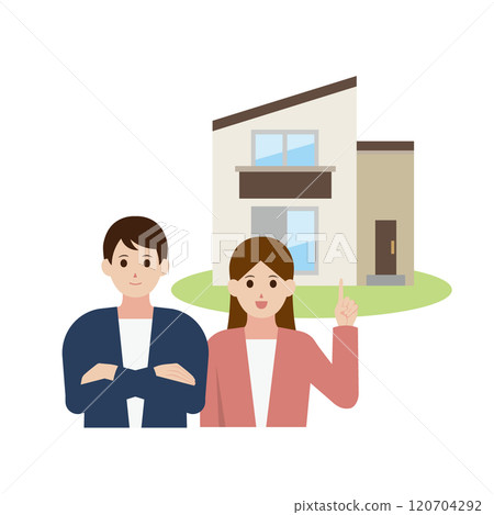 男人和女人介紹他們家的要點的插圖 男人和女人介紹他們家的要點的插圖 120704292