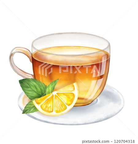 Cup of herbal tea with lemon. Hand drawn illustration Cup of herbal tea with lemon. Hand drawn illustration 120704318