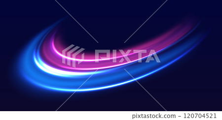 Speed police line. Laser beams, horizontal light rays. Magic shining neon light line trails. Purple glowing wave swirl. High speed effect motion blur night lights. Vector illustration EPS10 Speed police line. Laser beams, horizontal light rays. Magic shining neon light line trails. Purple glowing wave swirl. High speed effect motion blur night lights. Vector illustration EPS10 120704521