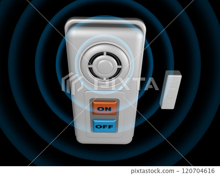 Crime prevention image (window security buzzer/window security alarm) with black background effect 120704616