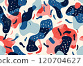 A vibrant abstract pattern with assorted shapes in blue, red, pink, and white 120704627