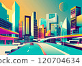 Retro-futuristic Vibrant Futuristic Cityscape with Dynamic Architecture 120704634