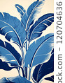 Stylized Blue Leaf Illustration on Beige Background 120704636