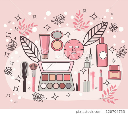 Make Up cosmetic elements set with decorative beauty products 120704733