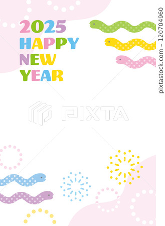 2025 Year of the Snake New Year's card Cute snake and fireworks 04 120704960