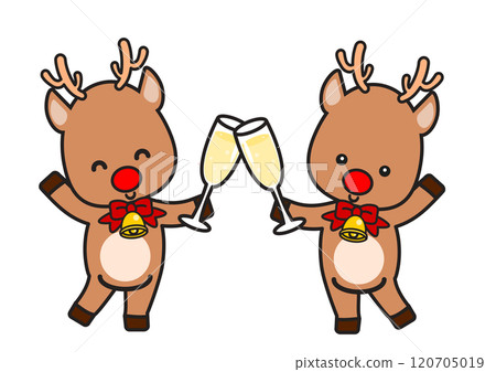 Reindeer toasting with champagne Reindeer toasting with champagne 120705019