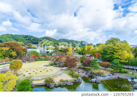 從池田城址公園的展望台眺望大阪府池田市的五月山 120705265