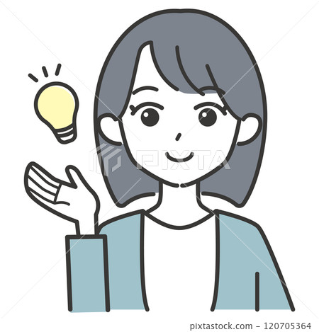 Illustration of a woman with bob hair making a suggestion 120705364