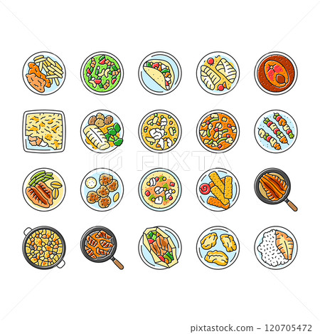 fish dishes icons set vector 120705472