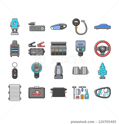 car accessories seat cover icons set vector 120705485