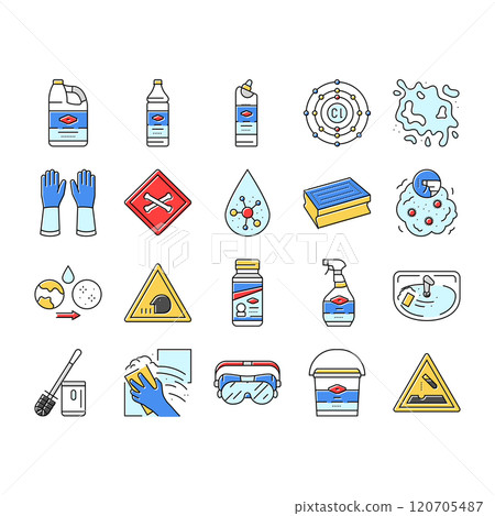 bleach disinfect clean germicide icons set vector 120705487