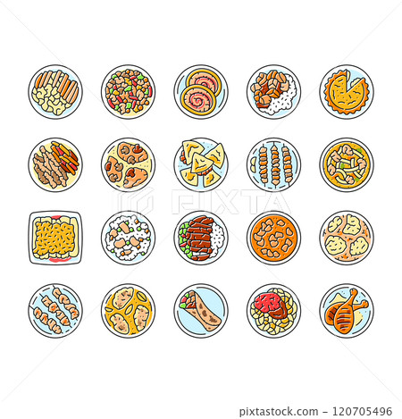 chicken dishes roast grilled icons set vector 120705496
