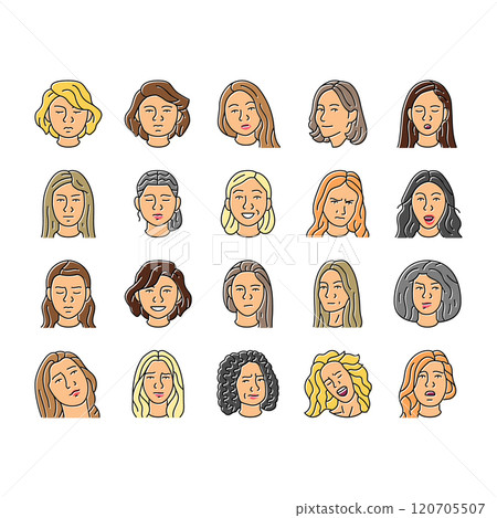 facial expression female smile icons set vector facial expression female smile icons set vector 120705507