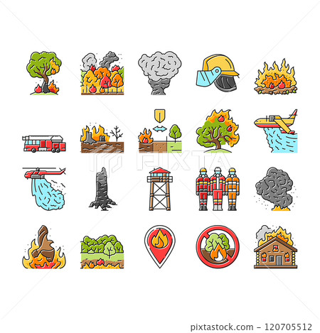 wildfire blaze firestorm burn icons set vector 120705512