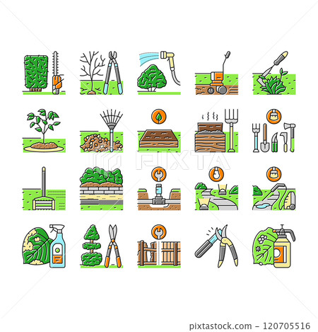 garden maintenance mulching icons set vector garden maintenance mulching icons set vector 120705516
