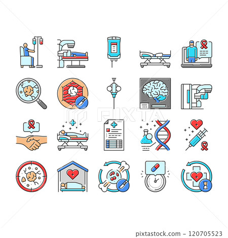 cancer treatment chemotherapy icons set vector 120705523