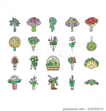 bouquet flower wedding gift icons set vector 120705572