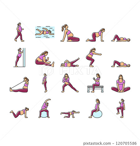 pregnant fitness icons set vector 120705586