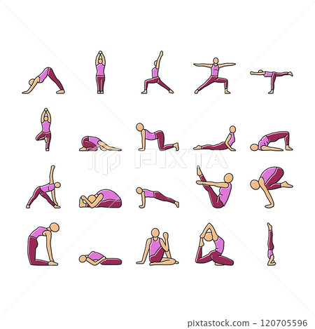 yoga exercises sport health icons set vector 120705596