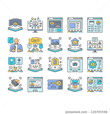 virtual conference event online icons set vector 120705598