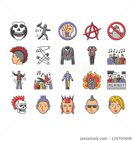 punk retro element hand art icons set vector punk retro element hand art icons set vector 120705606