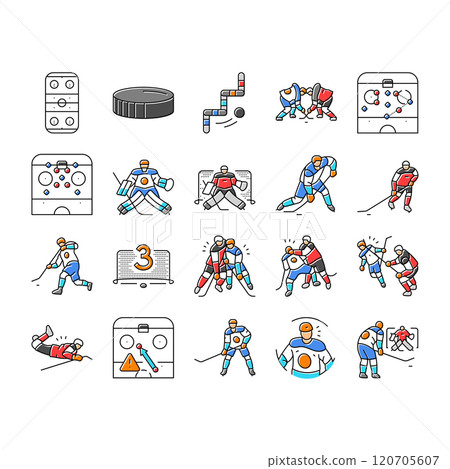 ice hockey puck stick sport icons set vector ice hockey puck stick sport icons set vector 120705607