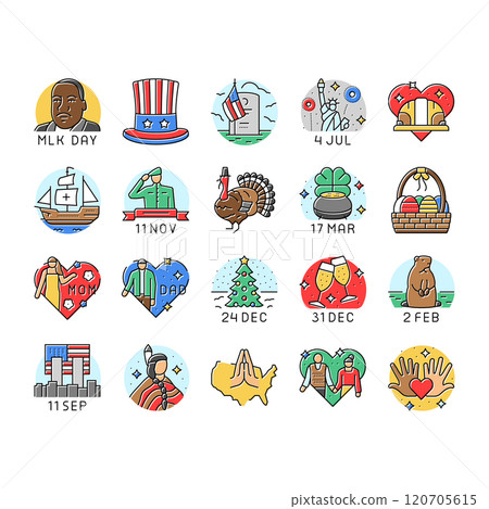 usa holiday american national day icons set vector usa holiday american national day icons set vector 120705615
