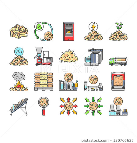 wood pellets timber plywood icons set vector wood pellets timber plywood icons set vector 120705625