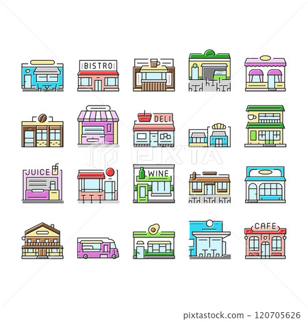 street cafe food burger festival icons set vector 120705626