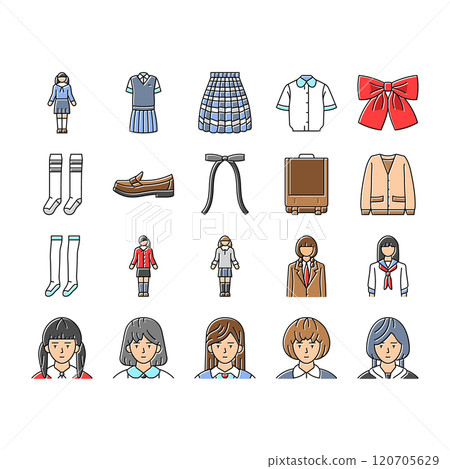 japanese school girl korea child icons set vector 120705629
