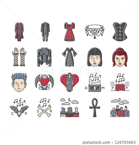 goth subculture punk gothic y2k icons set vector 120705663