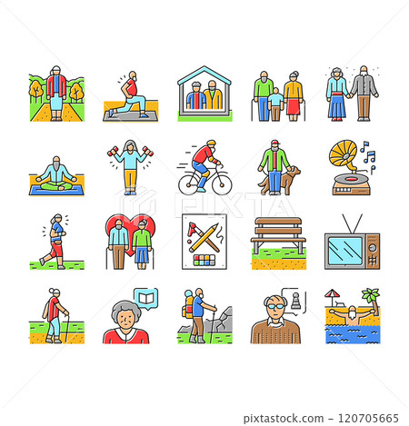 elderly leisure old happy people icons set vector 120705665