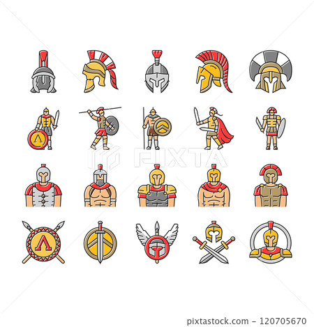 spartan warrior helmet roman icons set vector spartan warrior helmet roman icons set vector 120705670
