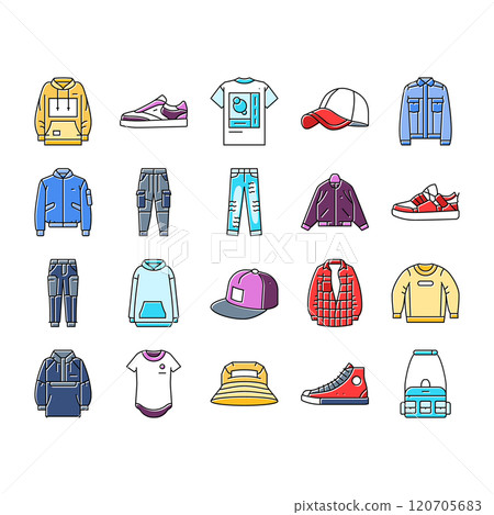 streetwear cloth fashion urban icons set vector 120705683
