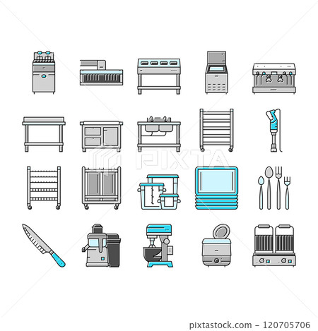 restaurant equipment kitchen cafe icons set vector 120705706