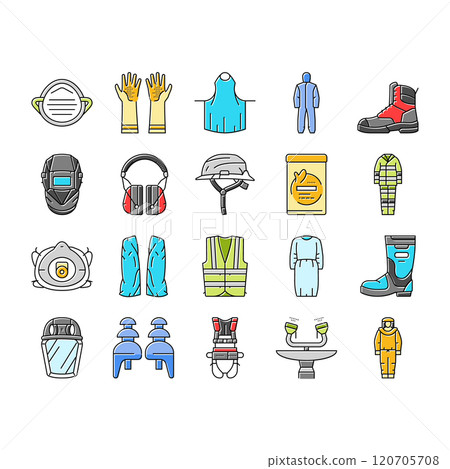 ppe protective safety kit icons set vector 120705708