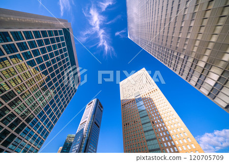 Tokyo cityscape in Japan - Overlooking the Shiodome office district bathed in morning sunlight. ...Towards a new era = 9th Tokyo cityscape in Japan - Overlooking the Shiodome office district bathed in morning sunlight. ...Towards a new era = 9th 120705709