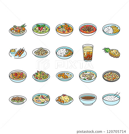 thai cuisine food asia icons set vector 120705714