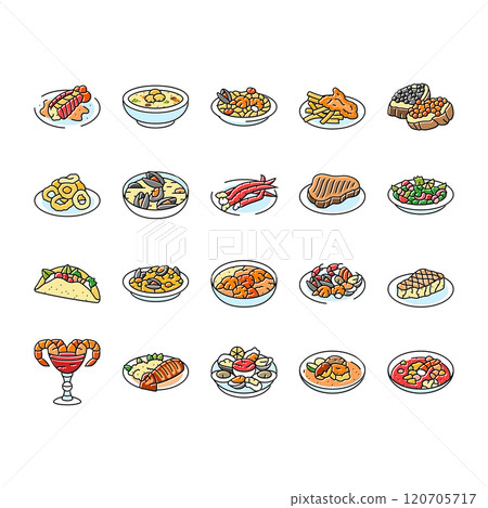 sea cuisine italian cook greece icons set vector 120705717