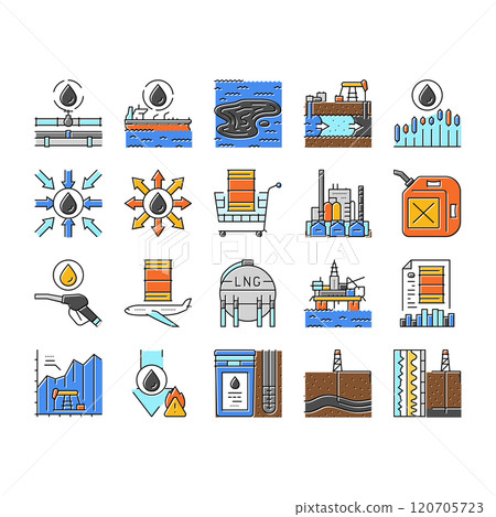 oil industry factory gas plant icons set vector 120705723