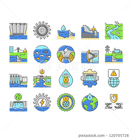 hydroelectric power plant energy icons set vector hydroelectric power plant energy icons set vector 120705726