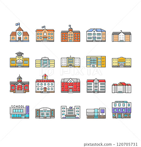 building school exterior modern icons set vector 120705731