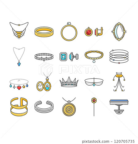 jewelry ring gold necklace icons set vector jewelry ring gold necklace icons set vector 120705735