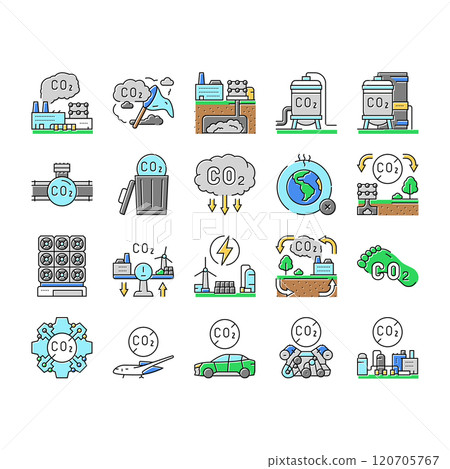 carbon capture co2 storage icons set vector 120705767