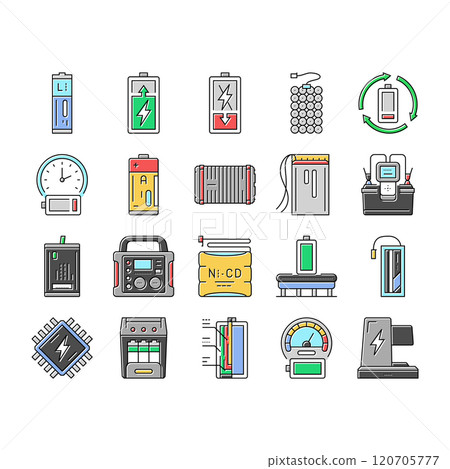 battery technology power electric icons set vector battery technology power electric icons set vector 120705777