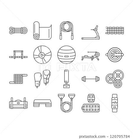 fitness tool dumbbell kettlebell icons set vector 120705784